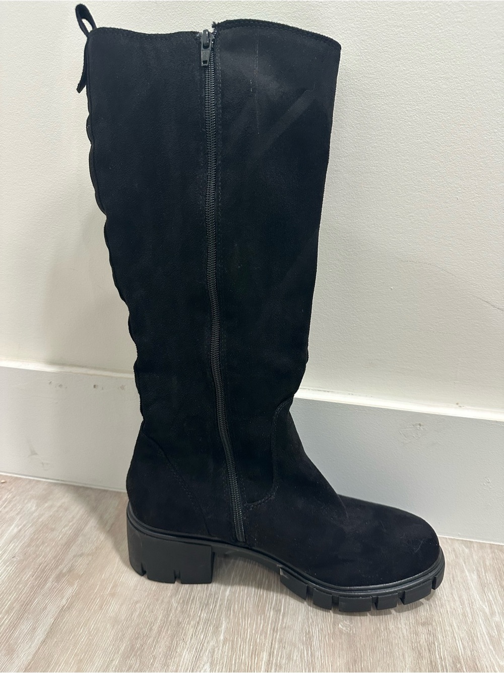 SO Black Suede Lug-Sole Knee Boot